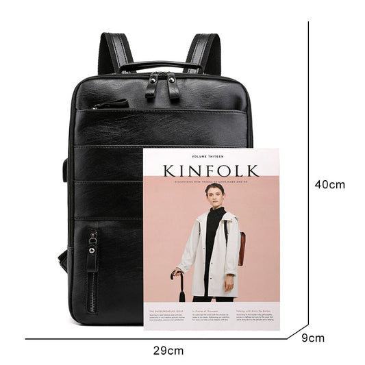 Business Backpacks For Men Waterproof PU Leather Laptop Bag Large