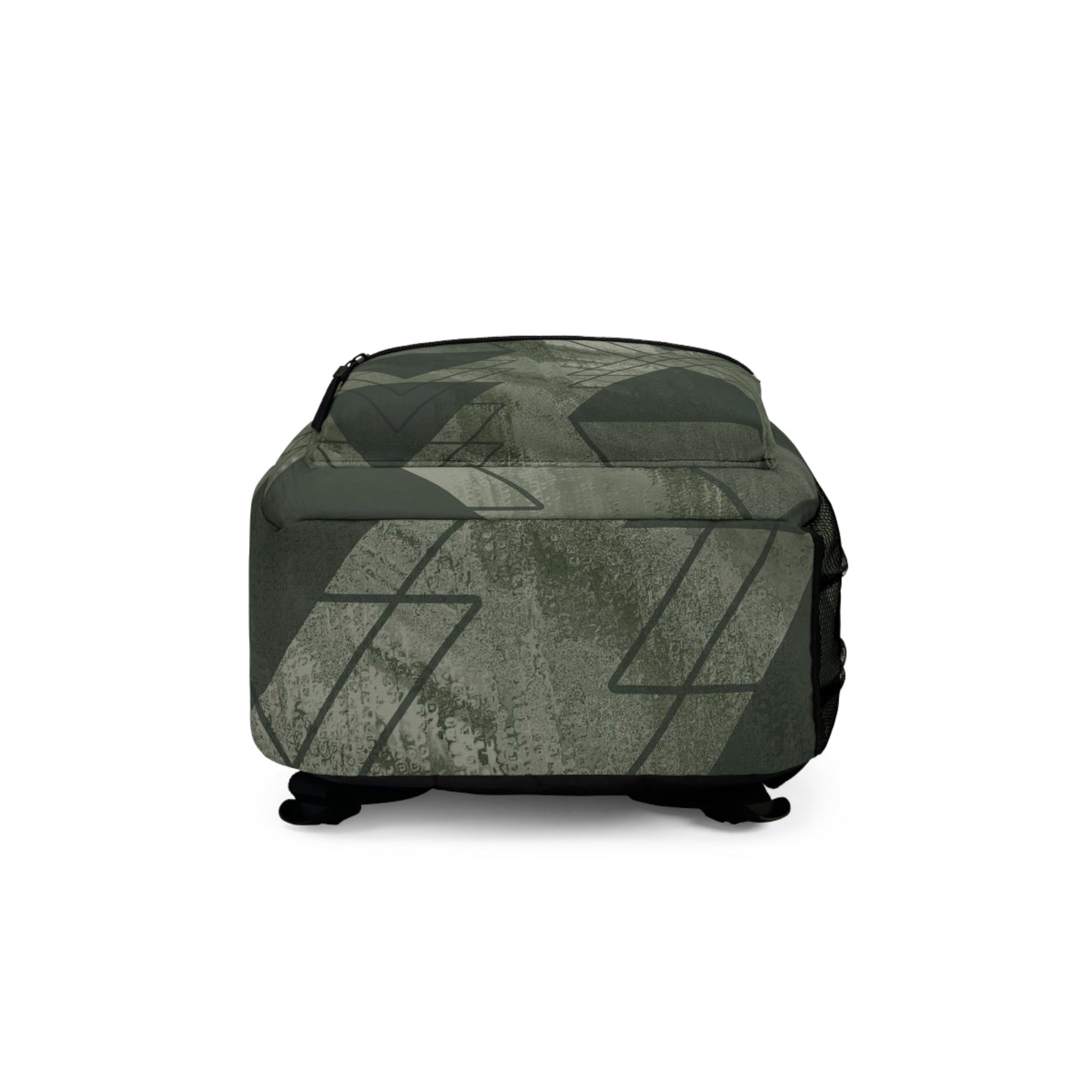 Large Water-Resistant Backpack – Olive Green Triangular Colorblock
