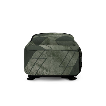 Large Water-Resistant Backpack – Olive Green Triangular Colorblock