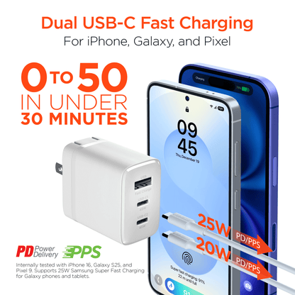 HyperGear 45W USB-C PD PPS Tri-Port GaN Fast Wall Charger