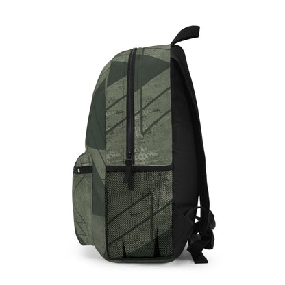 Large Water-Resistant Backpack – Olive Green Triangular Colorblock