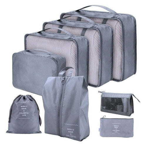 8-Piece Waterproof Packing Cubes Set – Travel Organizer Bags with Shoe & Makeup Pouches