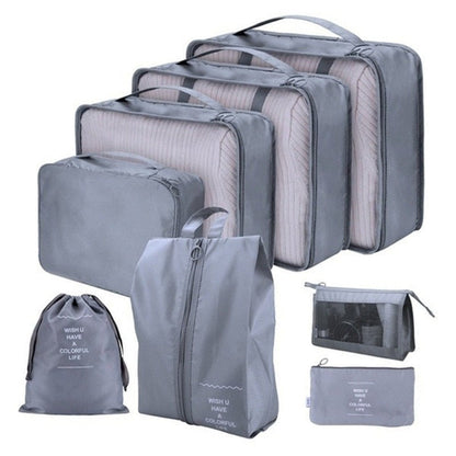 8-Piece Waterproof Packing Cubes Set – Travel Organizer Bags with Shoe & Makeup Pouches