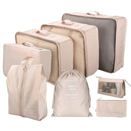 8-Piece Waterproof Packing Cubes Set – Travel Organizer Bags with Shoe & Makeup Pouches