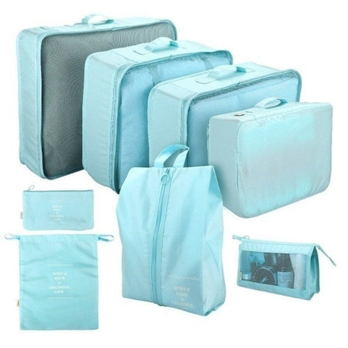 8-Piece Waterproof Packing Cubes Set – Travel Organizer Bags with Shoe & Makeup Pouches