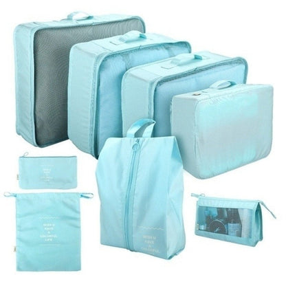 8-Piece Waterproof Packing Cubes Set – Travel Organizer Bags with Shoe & Makeup Pouches