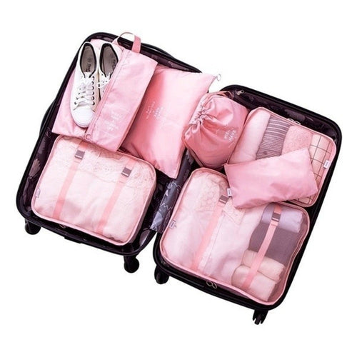 8-Piece Waterproof Packing Cubes Set – Travel Organizer Bags with Shoe & Makeup Pouches