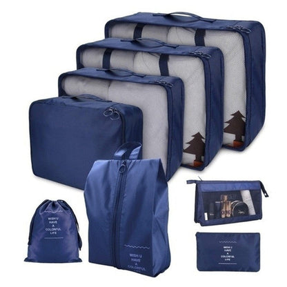 8-Piece Waterproof Packing Cubes Set – Travel Organizer Bags with Shoe & Makeup Pouches
