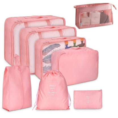 8-Piece Waterproof Packing Cubes Set – Travel Organizer Bags with Shoe & Makeup Pouches