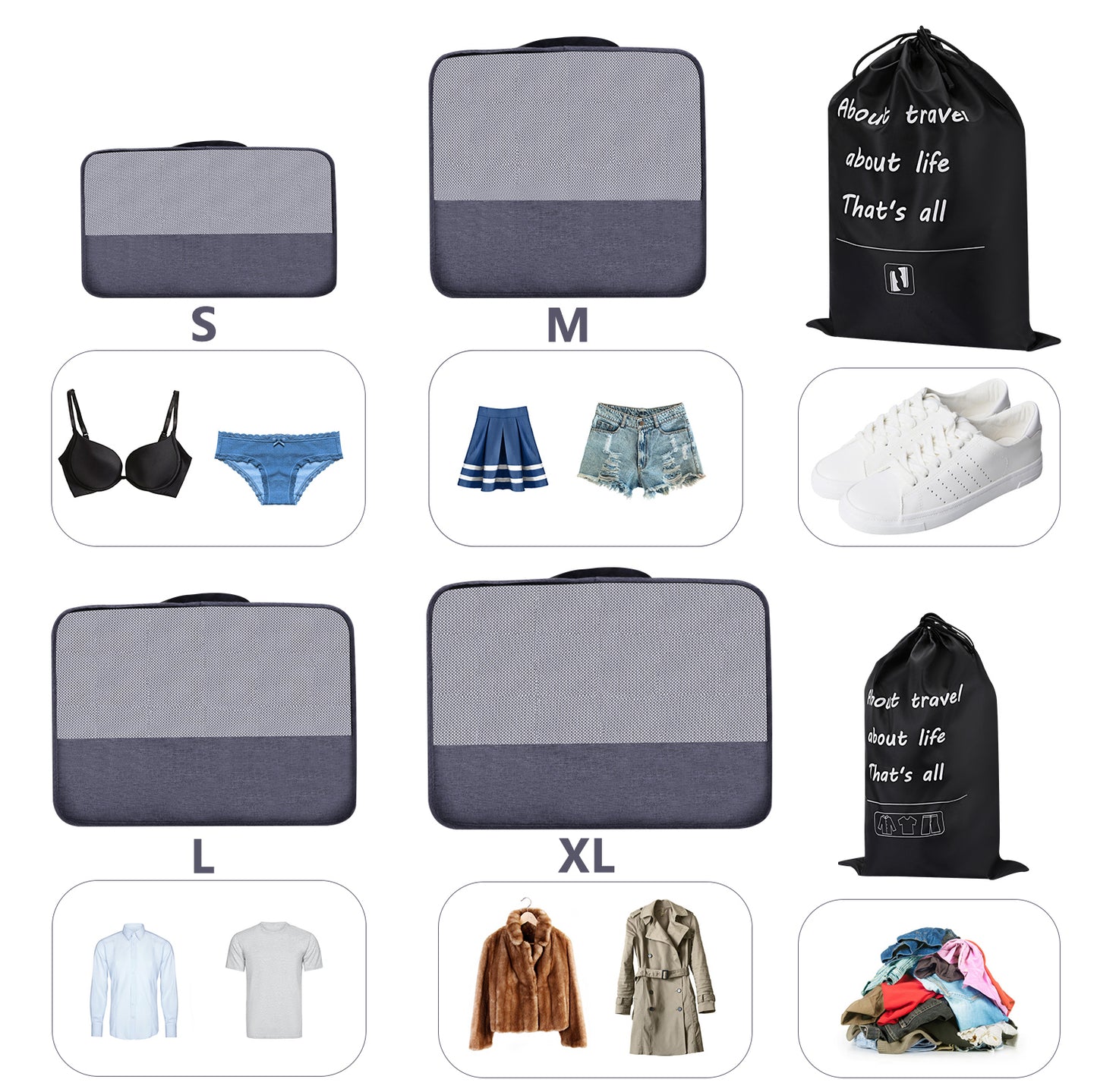 5-Piece Travel Packing Cubes Set with Mesh Tops