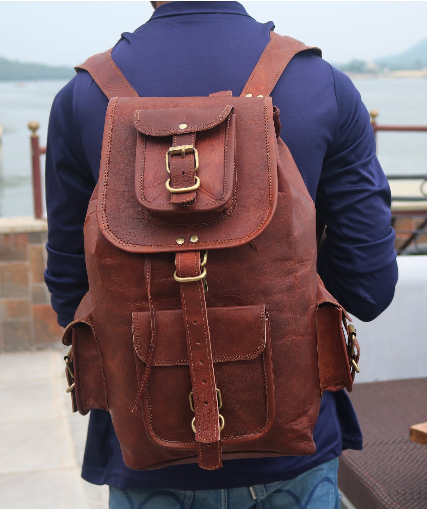 "Discover Timeless Elegance: Brown Leather Travel Rucksack Backpack for Men and Women - Versatile, Durable, and Stylish!"