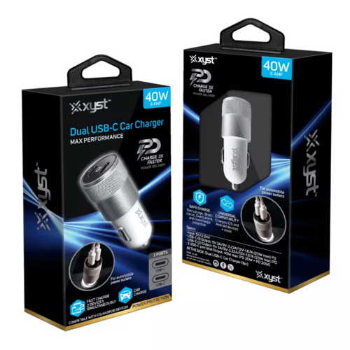 XYST 40W Dual USB-C Car Charger – Fast Charge PD Car Adapter for Phones & Tablets